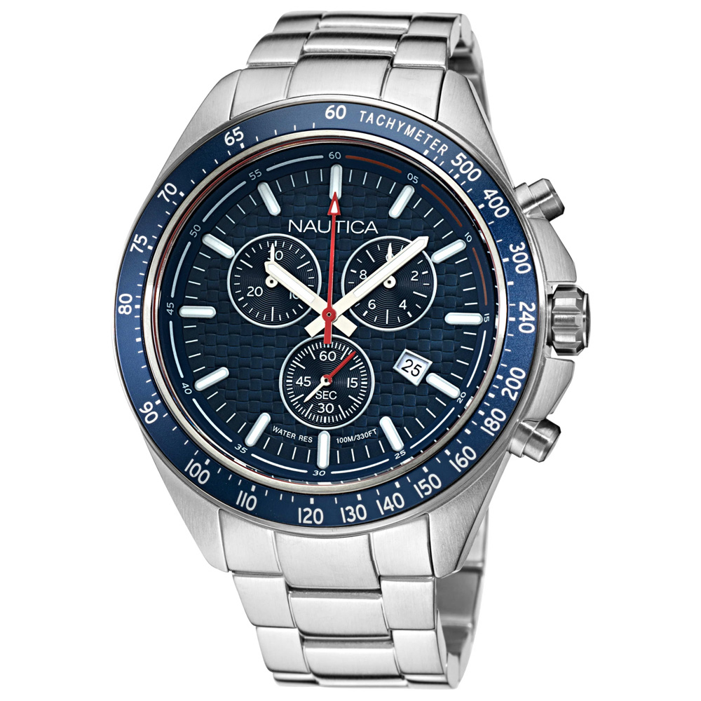 RELOJ NAUTICA OCEAN BEACH NAPOBS113 FECHA CRONÓMETRO ACERO INOXIDABLE DIAL AZUL - 3