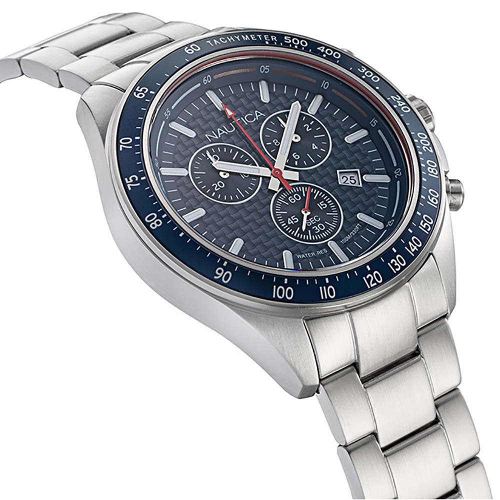 RELOJ NAUTICA OCEAN BEACH NAPOBS113 FECHA CRONÓMETRO ACERO INOXIDABLE DIAL AZUL - 4