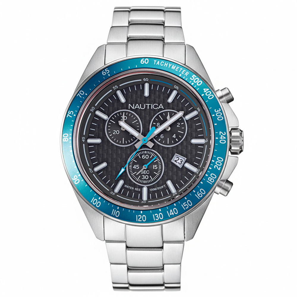 RELOJ NAUTICA OCEAN BEACH NAPOBF119 FECHA CRONÓMETRO ACERO INOXIDABLE DIAL GRIS OSCURO - 1