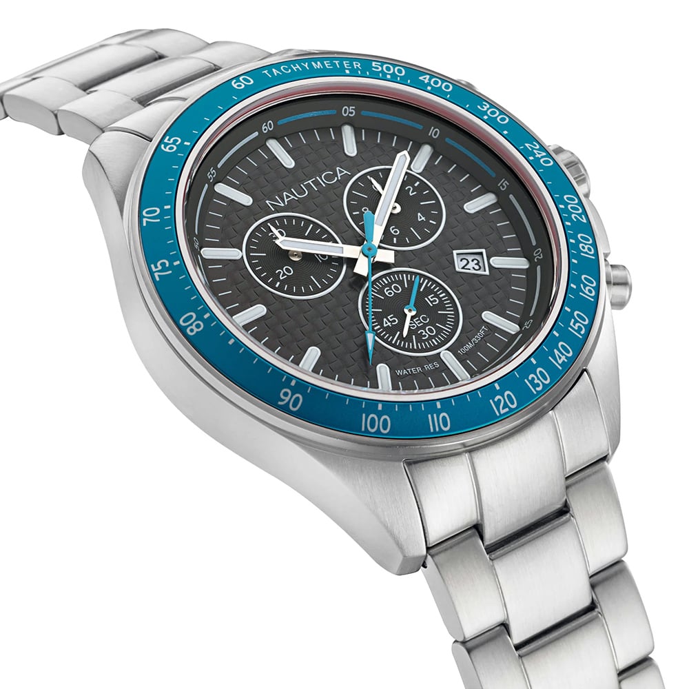 RELOJ NAUTICA OCEAN BEACH NAPOBF119 FECHA CRONÓMETRO ACERO INOXIDABLE DIAL GRIS OSCURO - 3