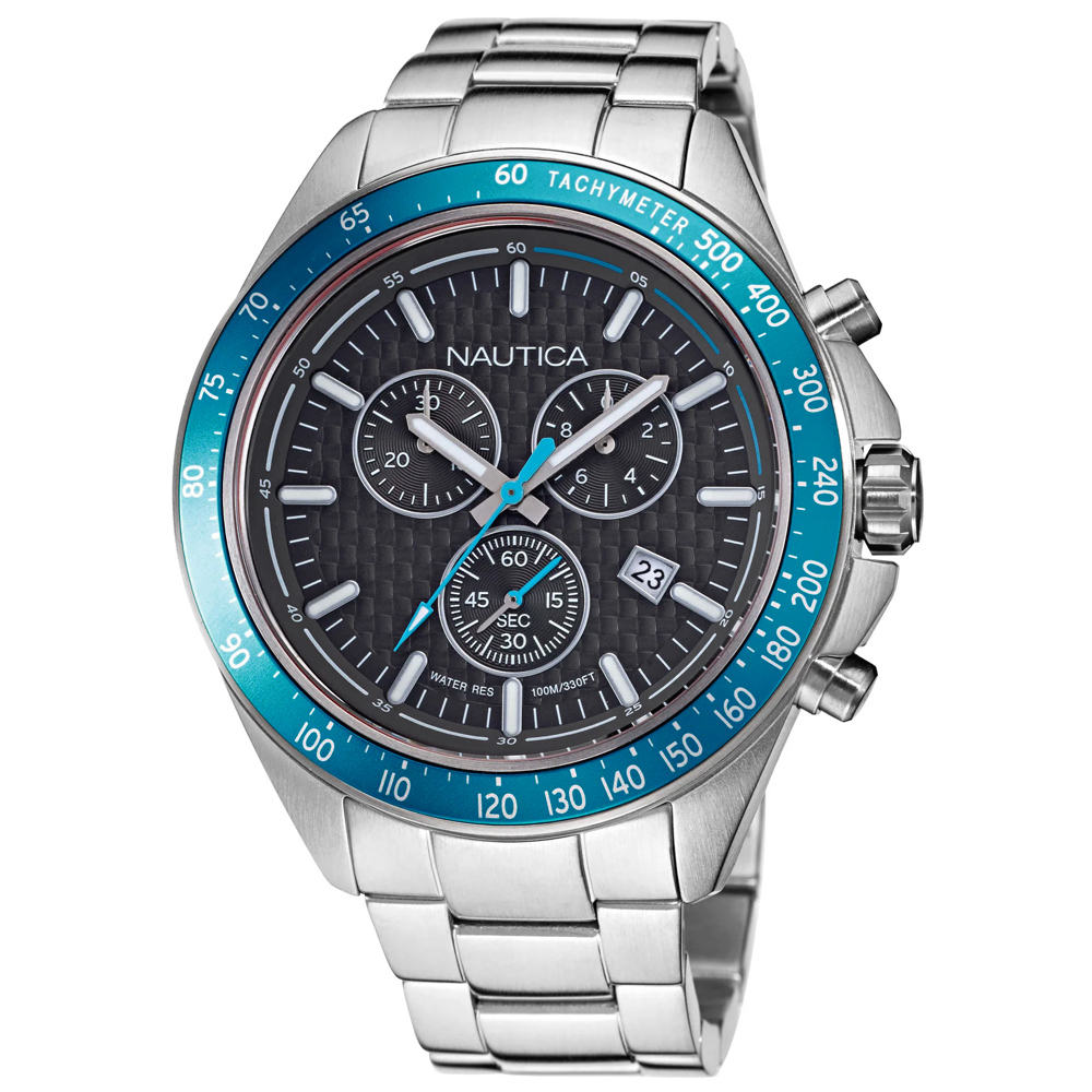 RELOJ NAUTICA OCEAN BEACH NAPOBF119 FECHA CRONÓMETRO ACERO INOXIDABLE DIAL GRIS OSCURO - 4