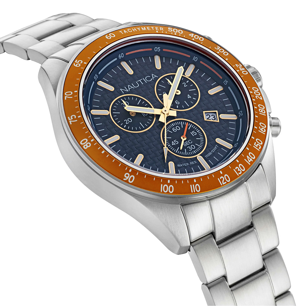 RELOJ NAUTICA OCEAN BEACH NAPOBF117 FECHA CRONÓMETRO ACERO INOXIDABLE DIAL AZUL - 3