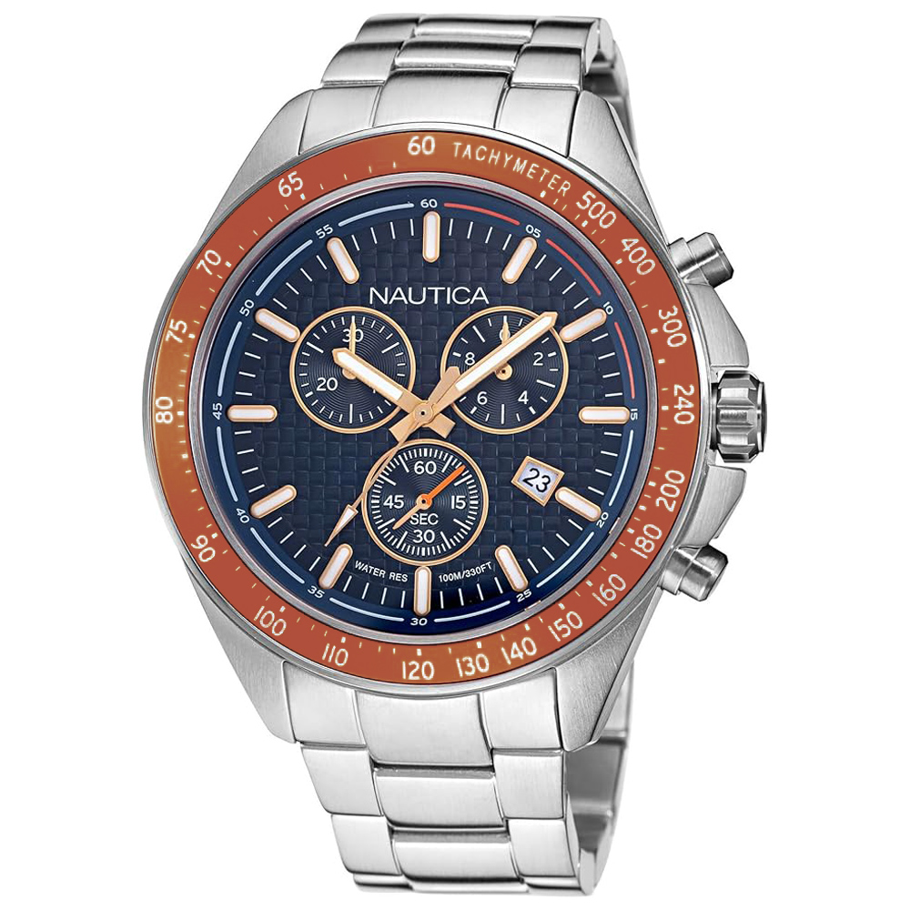 RELOJ NAUTICA OCEAN BEACH NAPOBF117 FECHA CRONÓMETRO ACERO INOXIDABLE DIAL AZUL - 4