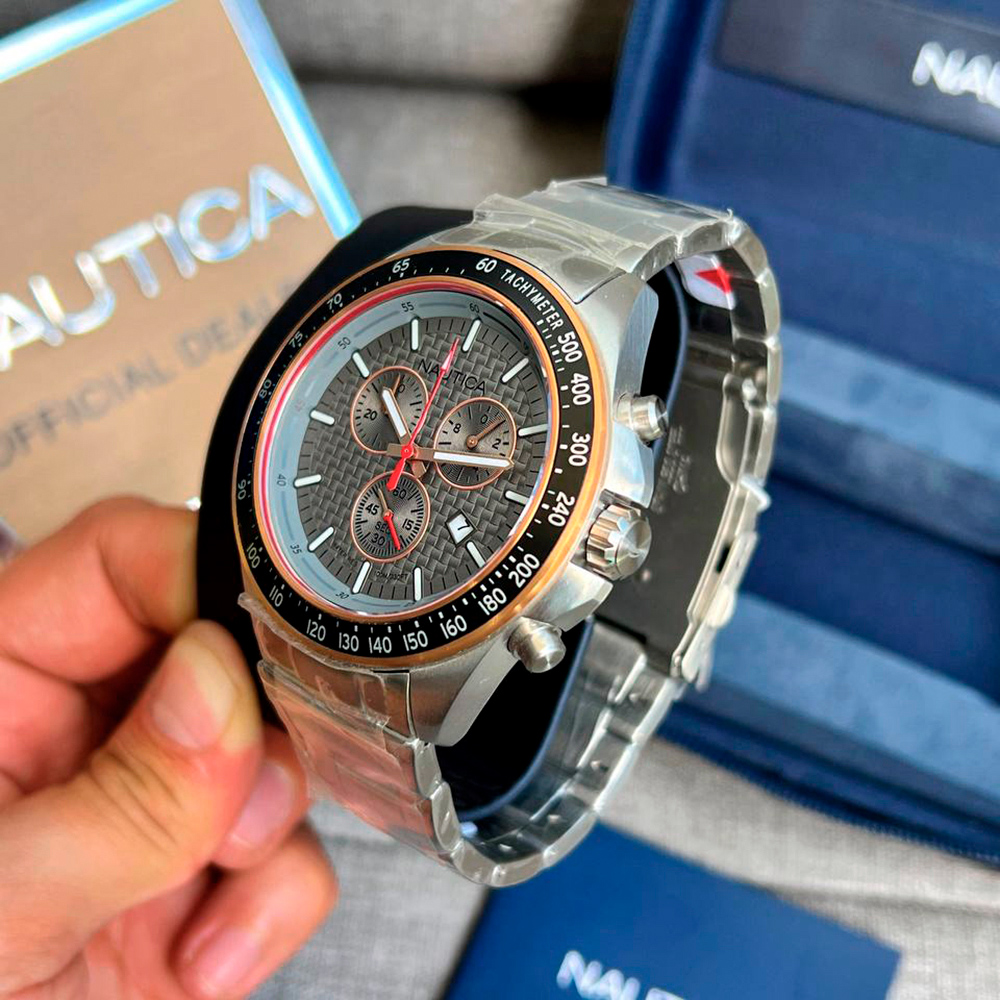 RELOJ NAUTICA OCEAN BEACH NAPOBS115 FECHA CRONÓMETRO ACERO INOXIDABLE DIAL GRIS - 2