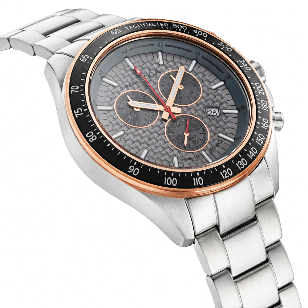 RELOJ NAUTICA OCEAN BEACH NAPOBS115 FECHA CRONÓMETRO ACERO INOXIDABLE DIAL GRIS - 3