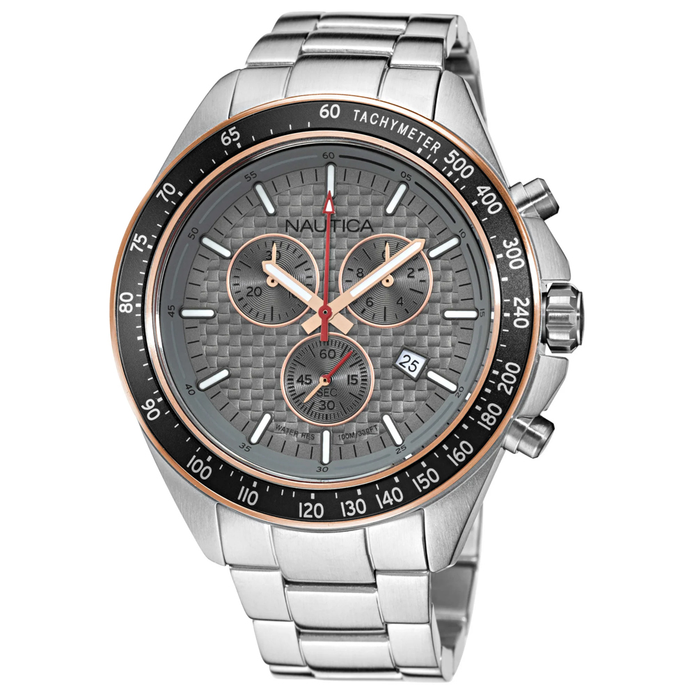 RELOJ NAUTICA OCEAN BEACH NAPOBS115 FECHA CRONÓMETRO ACERO INOXIDABLE DIAL GRIS - 4