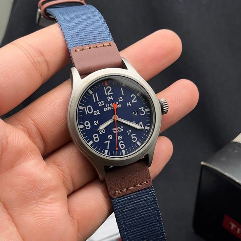 RELOJ TIMEX EXPEDITION SCOUT TW4B14100 LUZ INDIGLO FECHA CORREA DE NYLON Y DIAL AZUL - 2