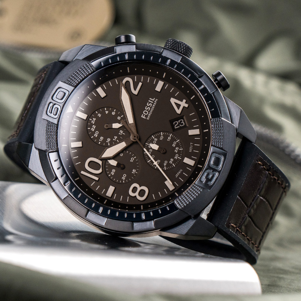RELOJ FOSSIL BRONSON FS5713 FECHA CRONÓMETRO ACERO INOXIDABLE CORREA DE SILICONA - 2