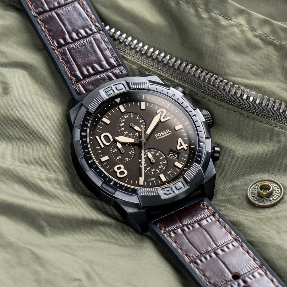RELOJ FOSSIL BRONSON FS5713 FECHA CRONÓMETRO ACERO INOXIDABLE CORREA DE SILICONA - 3