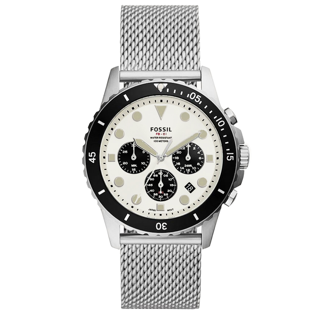 RELOJ FOSSIL FB-01 FS5915 FECHA CRONÓMETRO ACERO INOXIDABLE DIAL BLANCO - 1