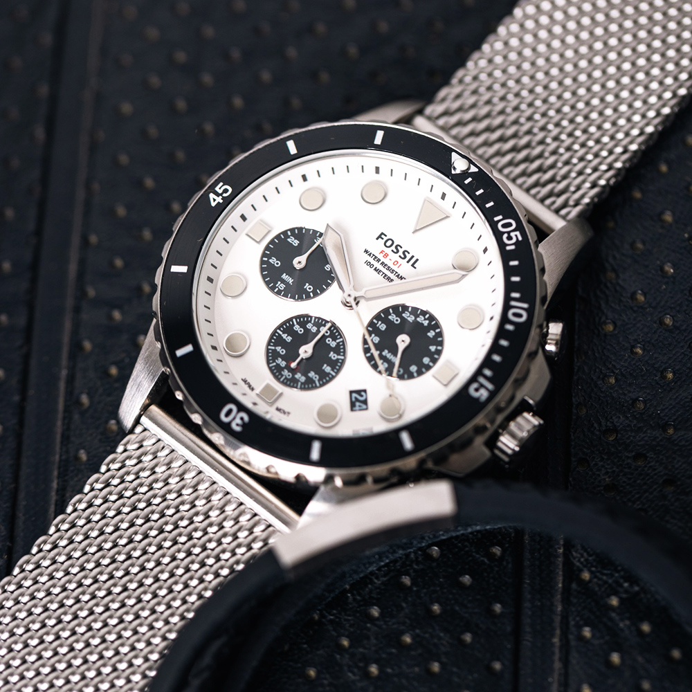 RELOJ FOSSIL FB-01 FS5915 FECHA CRONÓMETRO ACERO INOXIDABLE DIAL BLANCO - 2