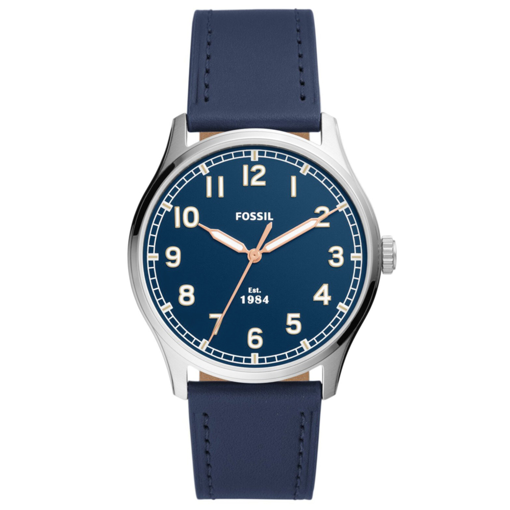 RELOJ FOSSIL DAYLINER FS5924 ACERO INOXIDABLE CORREA DE CUERO Y DIAL AZUL - 1