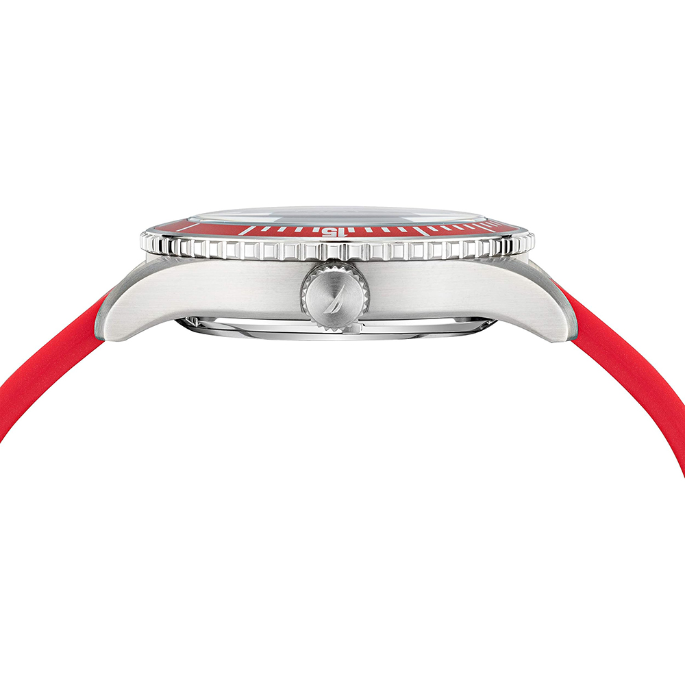 RELOJ NAUTICA PACIFIC BEACH NAPPBS160 FECHA ACERO INOXIDABLE CORREA SILICONA ROJO DIAL BLANCO - 6