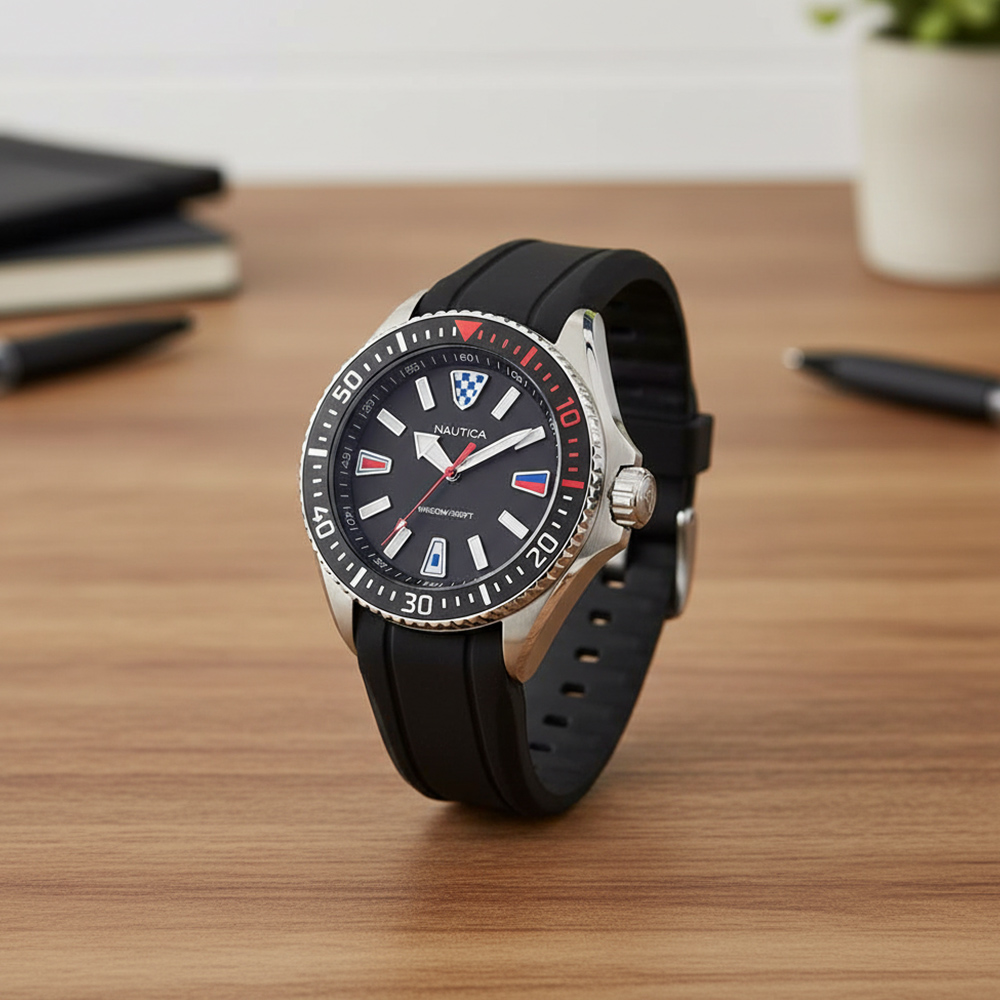 RELOJ NAUTICA CRANDON PARK BEACH NAPCPS903 ACERO INOXIDABLE CORREA DE SILICONA NEGRO - 6