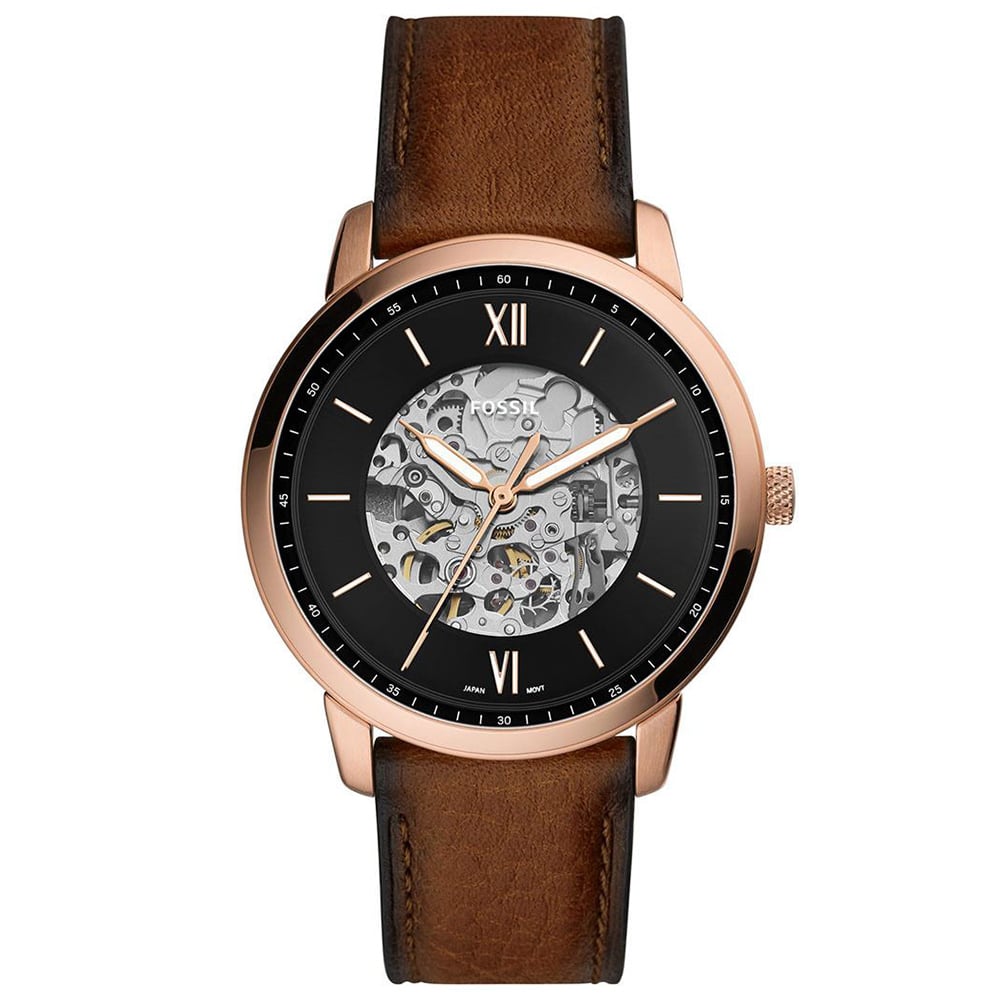 RELOJ FOSSIL NEUTRA ME3195 AUTOMÁTICO ACERO INOXIDABLE ORO ROSADO CORREA CUERO MARRÓN - 1