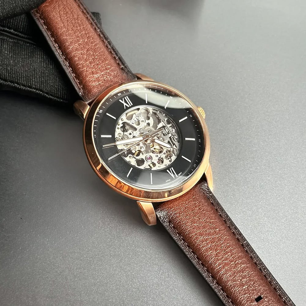 RELOJ FOSSIL NEUTRA ME3195 AUTOMÁTICO ACERO INOXIDABLE ORO ROSADO CORREA CUERO MARRÓN - 2