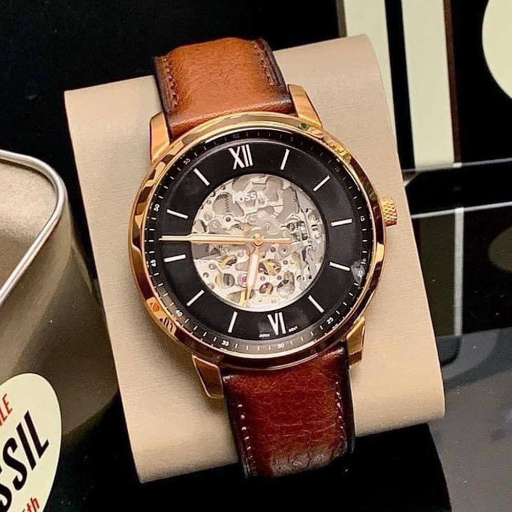 RELOJ FOSSIL NEUTRA ME3195 AUTOMÁTICO ACERO INOXIDABLE ORO ROSADO CORREA CUERO MARRÓN - 7