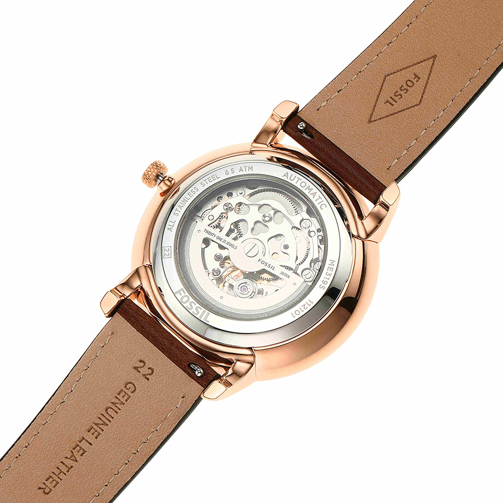 RELOJ FOSSIL NEUTRA ME3195 AUTOMÁTICO ACERO INOXIDABLE ORO ROSADO CORREA CUERO MARRÓN - 8