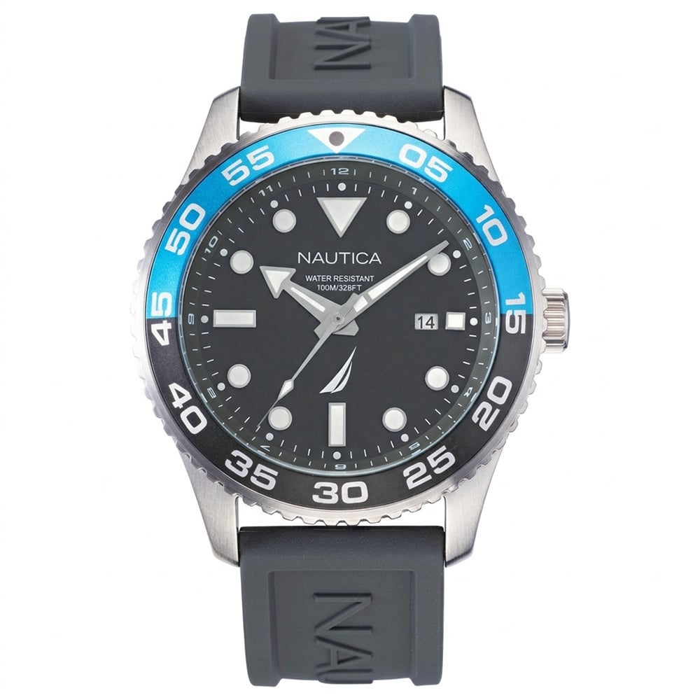 RELOJ NAUTICA PACIFIC BEACH NAPPBF142 FECHA ACERO INOXIDABLE CORREA DE SILICONA Y DIAL GRIS - 1