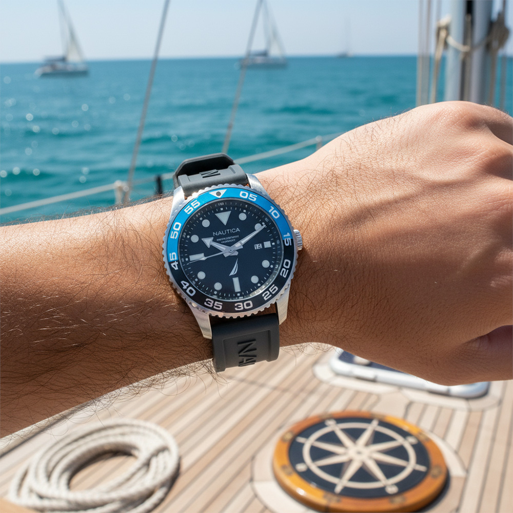 RELOJ NAUTICA PACIFIC BEACH NAPPBF142 FECHA ACERO INOXIDABLE CORREA DE SILICONA Y DIAL GRIS - 3