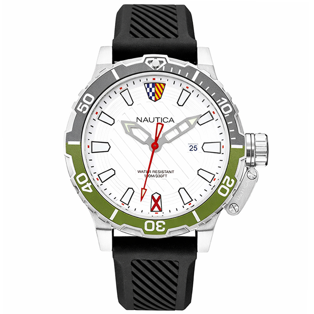 RELOJ NAUTICA GLENROCK LAGOON NAPGLS112 FECHA ACERO INOXIDABLE CORREA SILICONA NEGRO DIAL BLANCO - 1