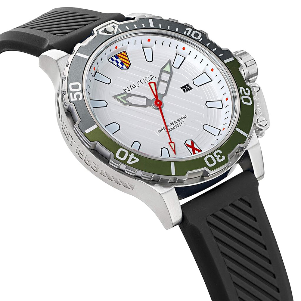 RELOJ NAUTICA GLENROCK LAGOON NAPGLS112 FECHA ACERO INOXIDABLE CORREA SILICONA NEGRO DIAL BLANCO - 4