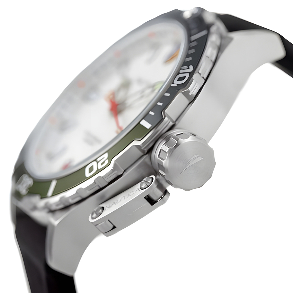 RELOJ NAUTICA GLENROCK LAGOON NAPGLS112 FECHA ACERO INOXIDABLE CORREA SILICONA NEGRO DIAL BLANCO - 5