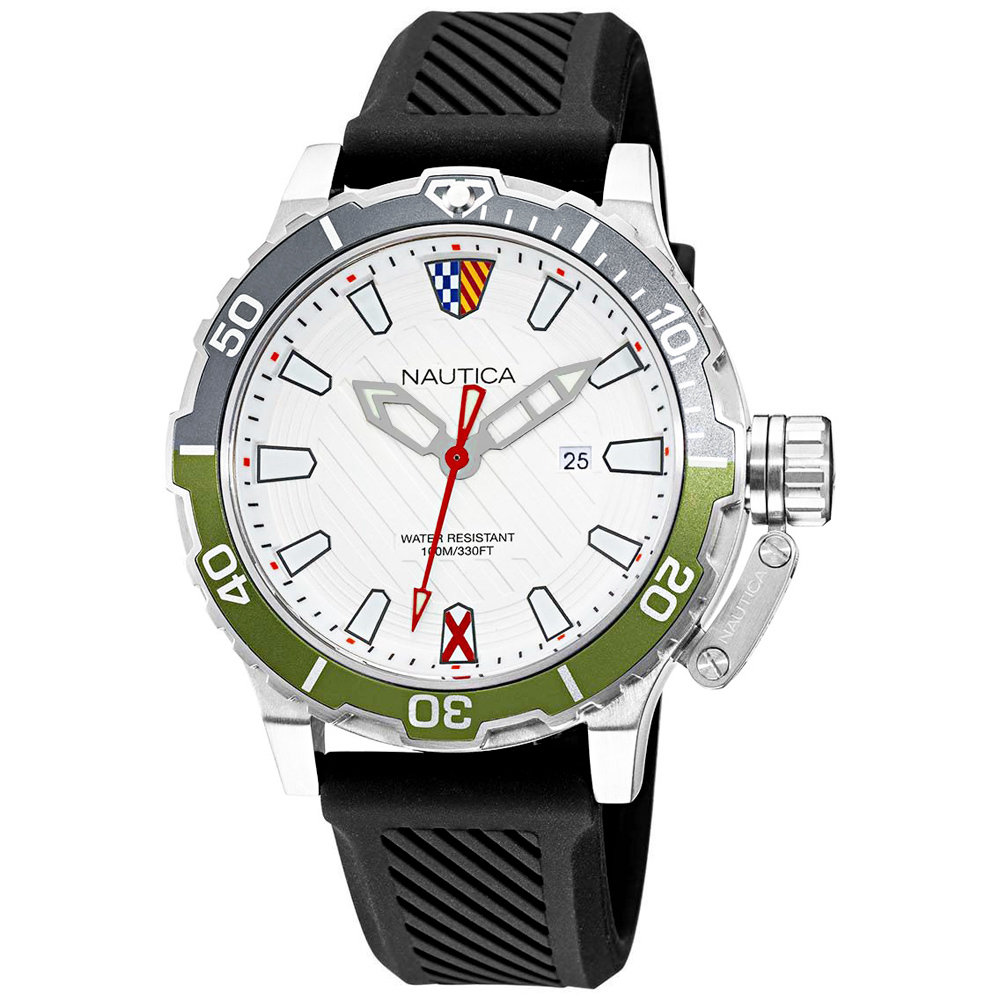RELOJ NAUTICA GLENROCK LAGOON NAPGLS112 FECHA ACERO INOXIDABLE CORREA SILICONA NEGRO DIAL BLANCO - 7