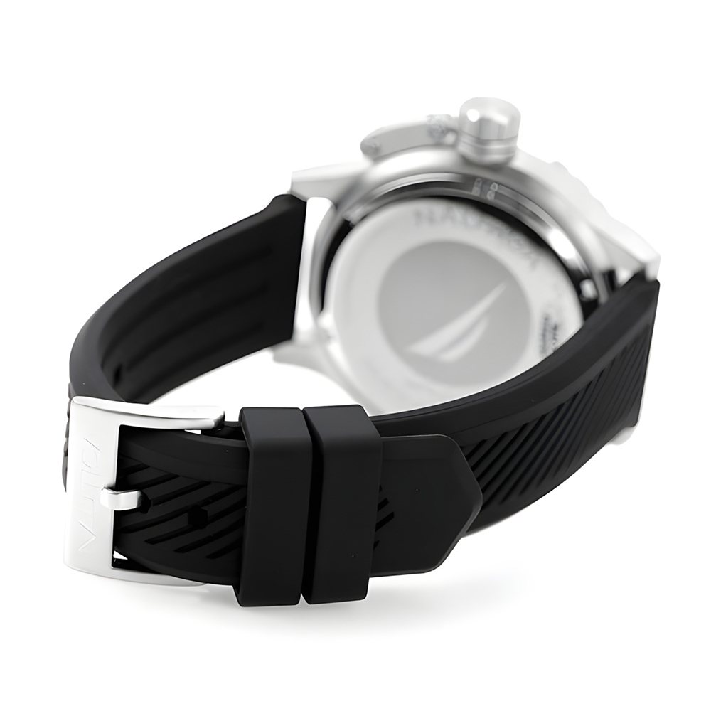RELOJ NAUTICA GLENROCK LAGOON NAPGLS112 FECHA ACERO INOXIDABLE CORREA SILICONA NEGRO DIAL BLANCO - 8