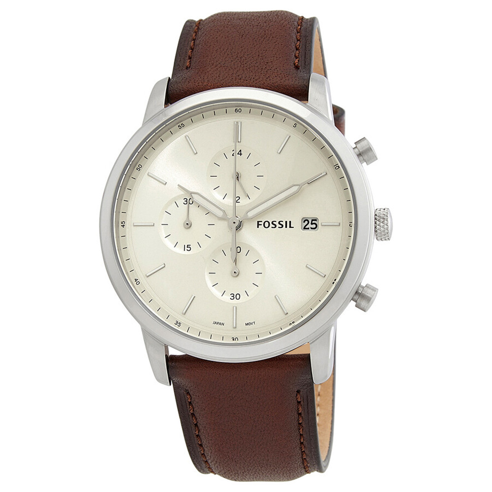 RELOJ FOSSIL MINIMALIST CHRONO FS5849 FECHA CONÓMETRO CUERO MARRÓN DIAL MARFIL - 2