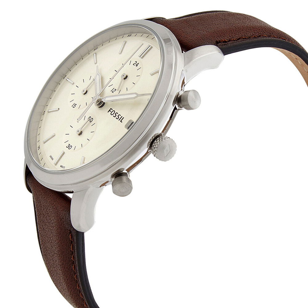 RELOJ FOSSIL MINIMALIST CHRONO FS5849 FECHA CONÓMETRO CUERO MARRÓN DIAL MARFIL - 3