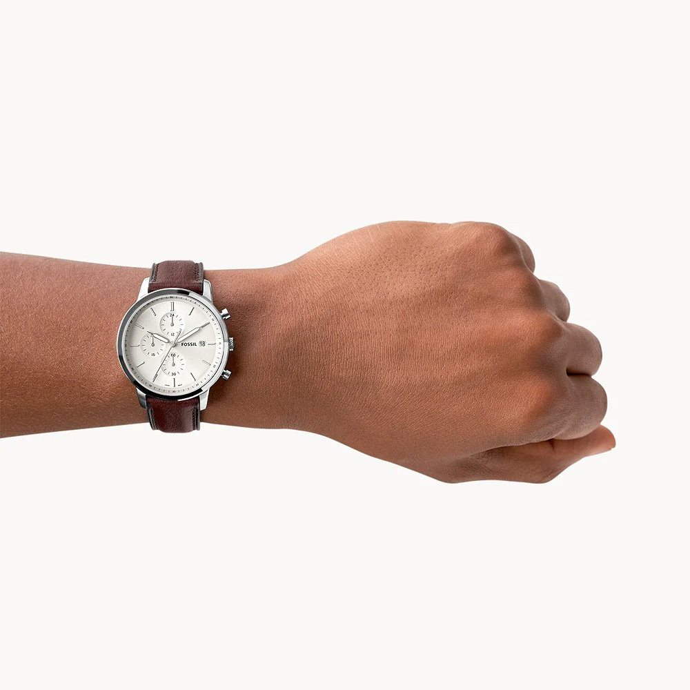 RELOJ FOSSIL MINIMALIST CHRONO FS5849 FECHA CONÓMETRO CUERO MARRÓN DIAL MARFIL - 6
