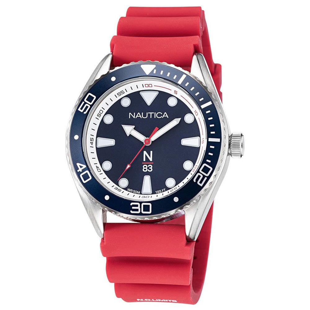RELOJ NAUTICA FINN WORLD NAPFWF116 ACERO INOXIDABLE CORREA DE SILICONA ROJO DIAL AZUL - 1