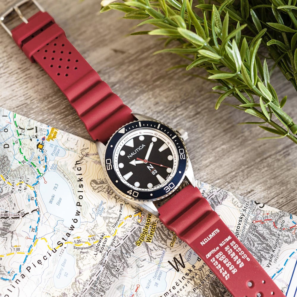 RELOJ NAUTICA FINN WORLD NAPFWF116 ACERO INOXIDABLE CORREA DE SILICONA ROJO DIAL AZUL - 2