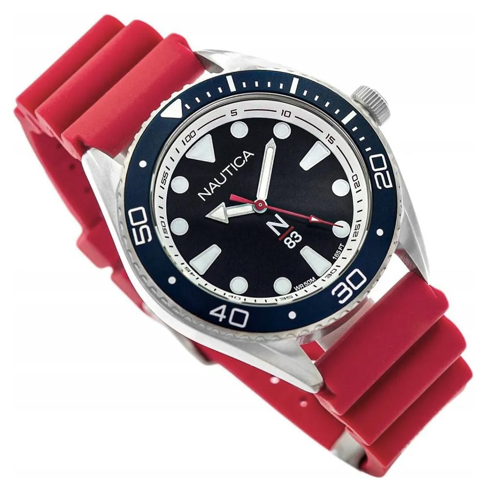RELOJ NAUTICA FINN WORLD NAPFWF116 ACERO INOXIDABLE CORREA DE SILICONA ROJO DIAL AZUL - 4