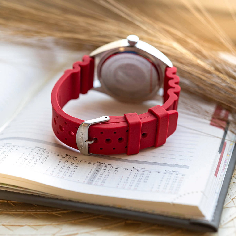 RELOJ NAUTICA FINN WORLD NAPFWF116 ACERO INOXIDABLE CORREA DE SILICONA ROJO DIAL AZUL - 6