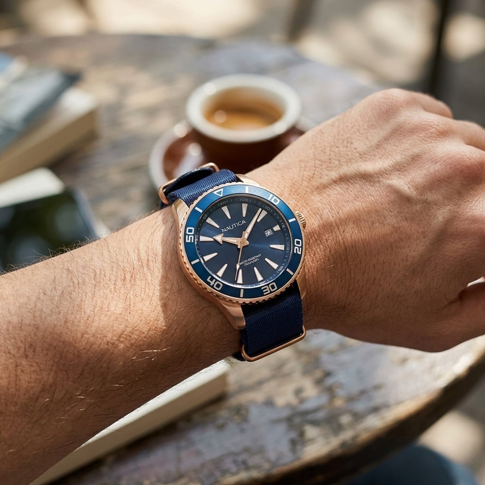 RELOJ NAUTICA PACIFIC BEACH NAPPBF907 FECHA ACERO INOXIDABLE CORREA DE NYLON Y DIAL AZUL - 3