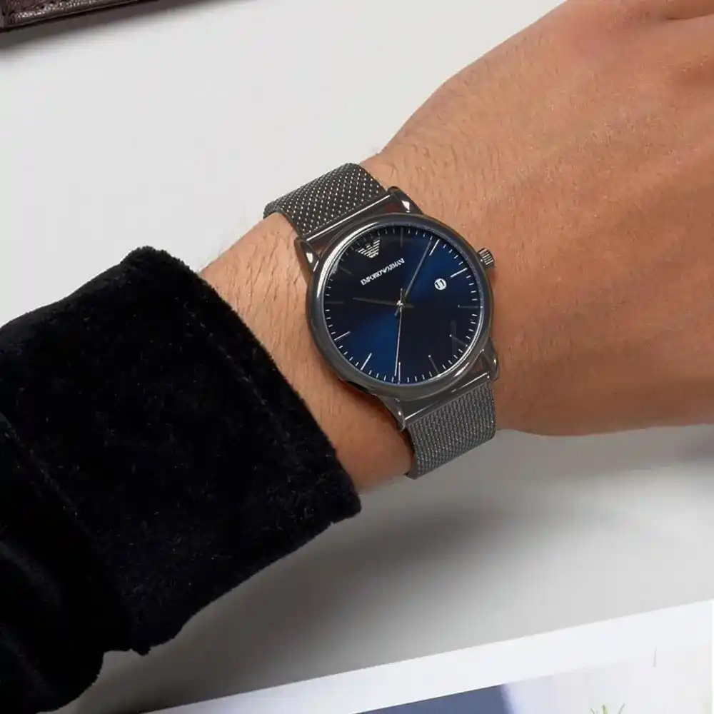 RELOJ EMPORIO ARMANI LUIGI AR11053 FECHA ACERO INOXIDABLE GUNMETAL DIAL AZUL - 3