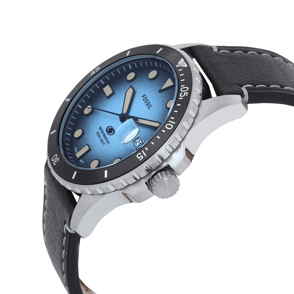 RELOJ FOSSIL BLUE FS5960 FECHA CORREA DE CUERO NEGRO DIAL CELESTE - 2