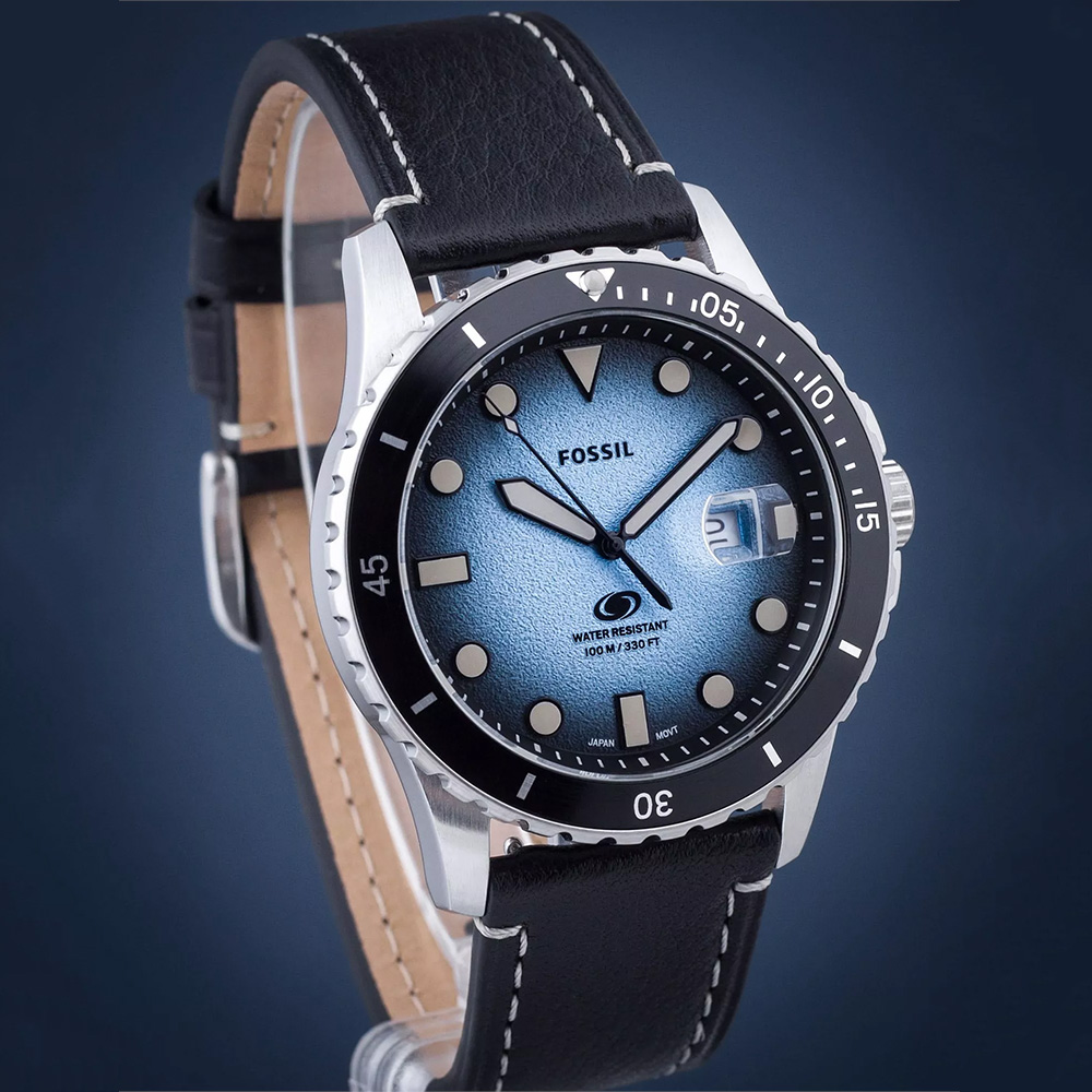 RELOJ FOSSIL BLUE FS5960 FECHA CORREA DE CUERO NEGRO DIAL CELESTE - 3