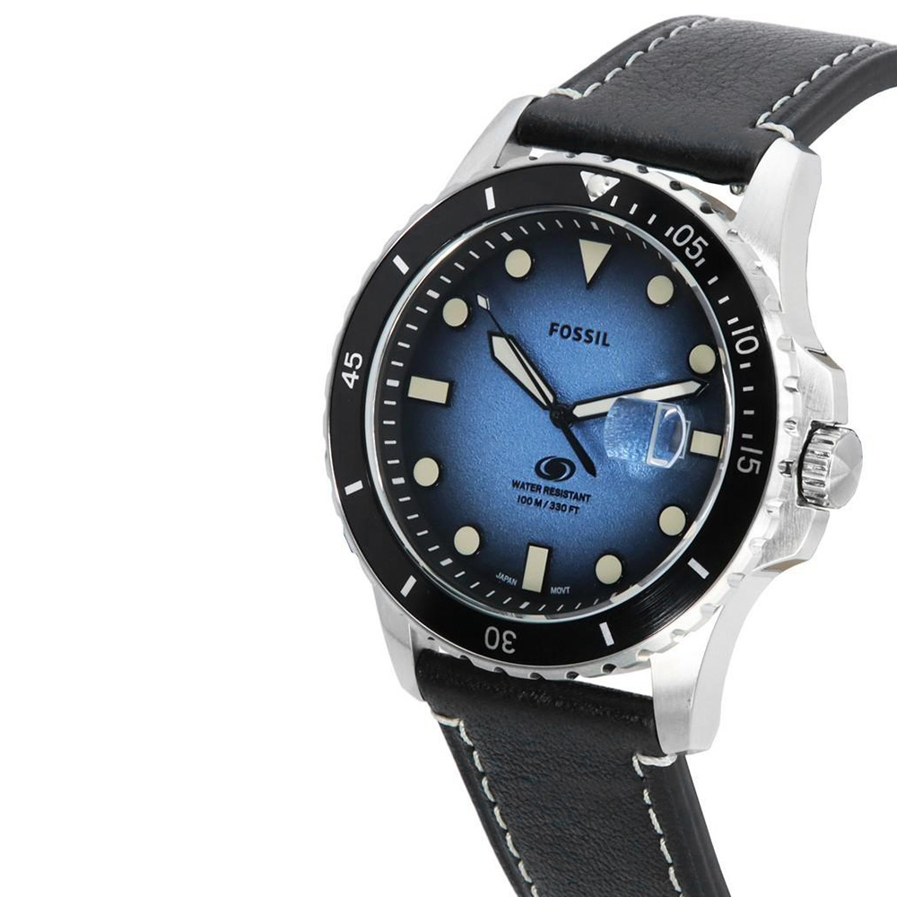RELOJ FOSSIL BLUE FS5960 FECHA CORREA DE CUERO NEGRO DIAL CELESTE - 4