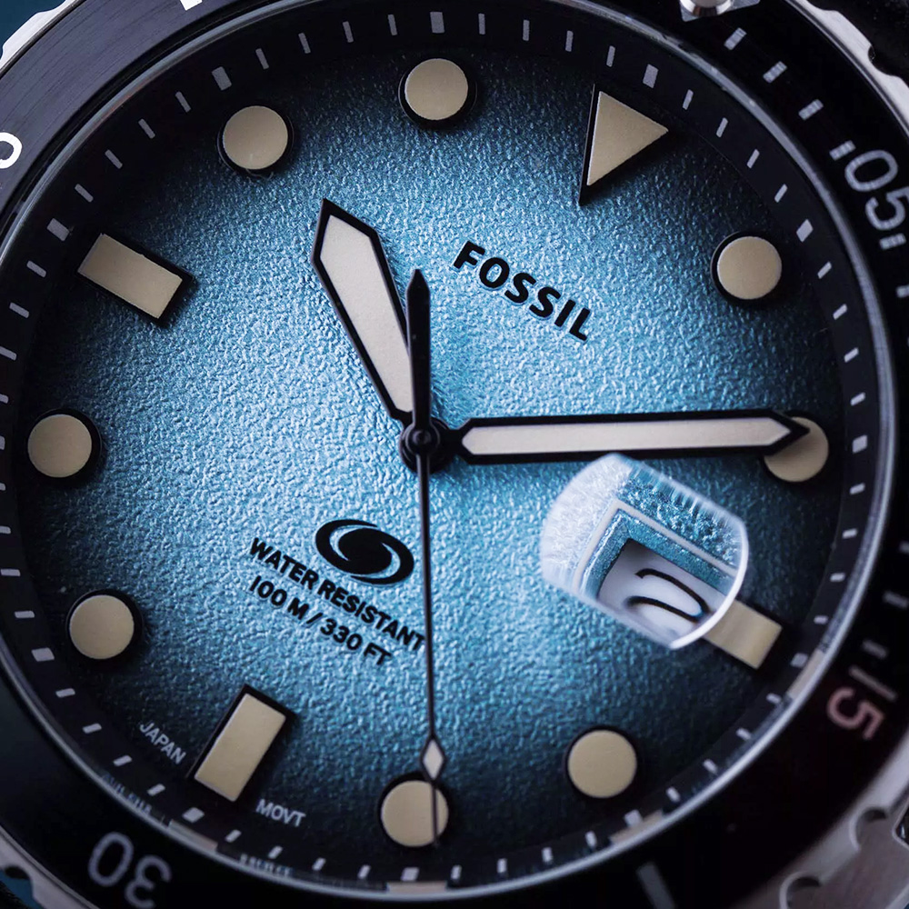RELOJ FOSSIL BLUE FS5960 FECHA CORREA DE CUERO NEGRO DIAL CELESTE - 5