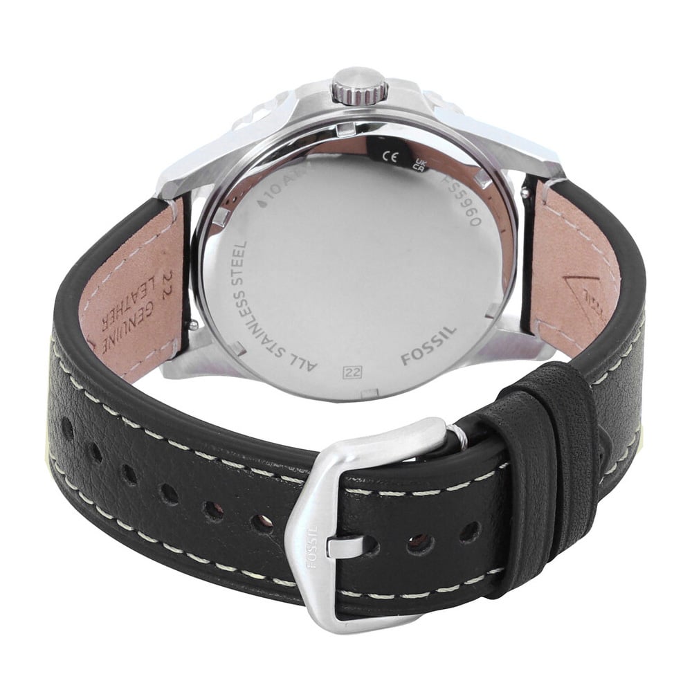 RELOJ FOSSIL BLUE FS5960 FECHA CORREA DE CUERO NEGRO DIAL CELESTE - 7