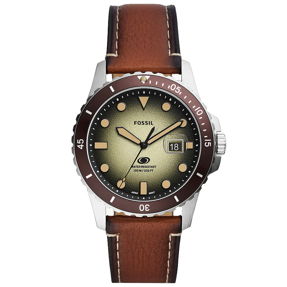 RELOJ FOSSIL BLUE FS5961 FECHA CORREA DE CUERO MARRÓN DIAL VERDE - 1