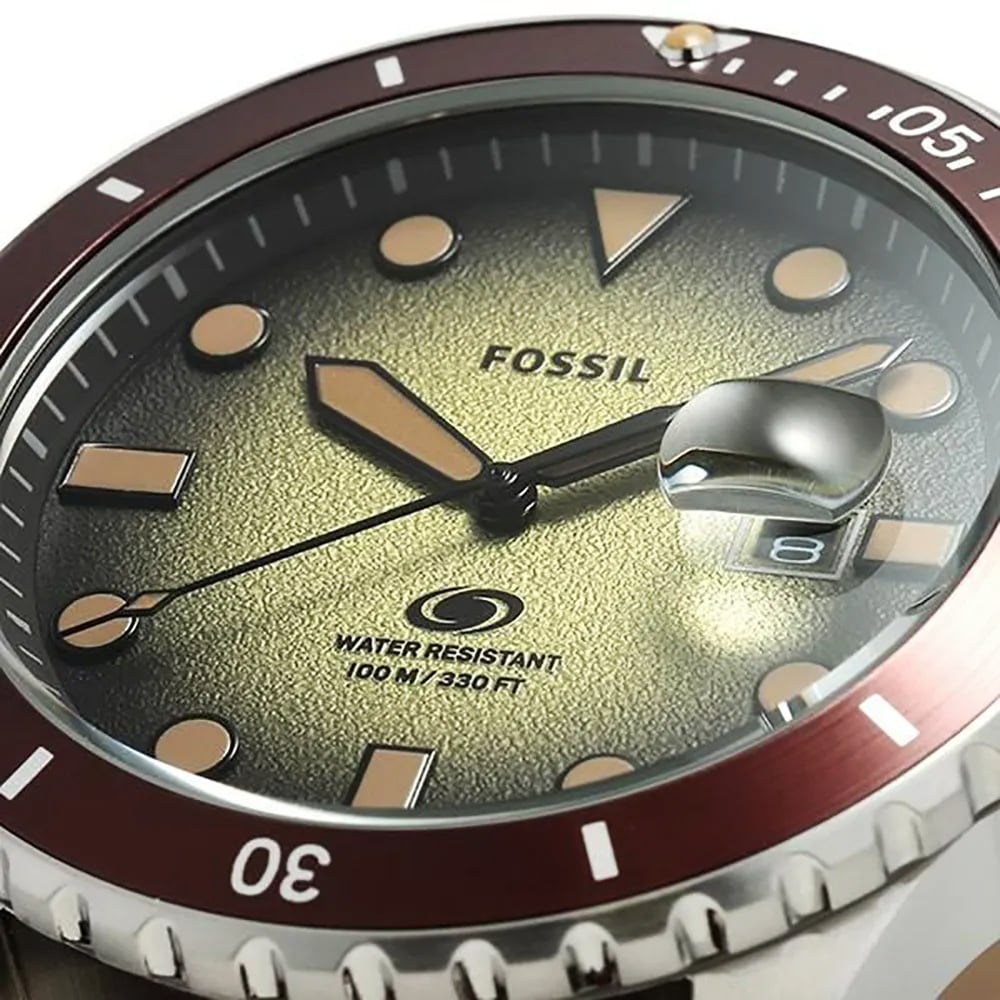 RELOJ FOSSIL BLUE FS5961 FECHA CORREA DE CUERO MARRÓN DIAL VERDE - 5
