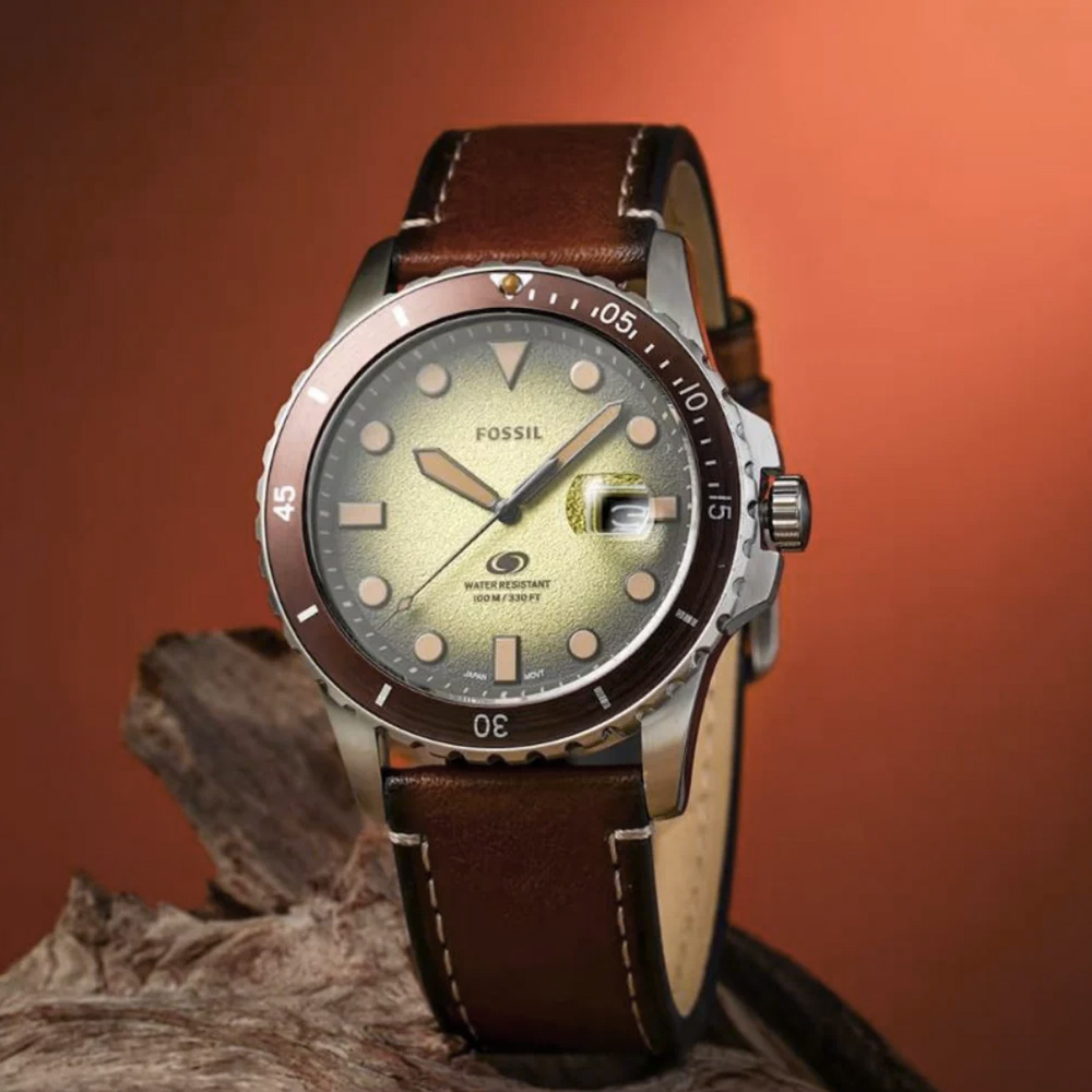 RELOJ FOSSIL BLUE FS5961 FECHA CORREA DE CUERO MARRÓN DIAL VERDE - 7