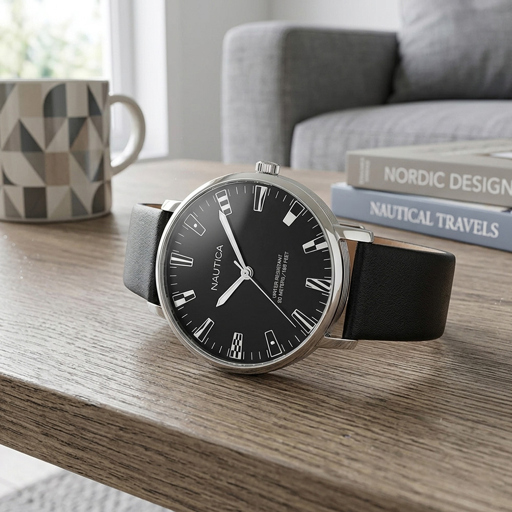 RELOJ NAUTICA CAPRERA NAPCRF910 ACERO INOXIDABLE CORREA DE CUERO Y DIAL NEGRO - 3