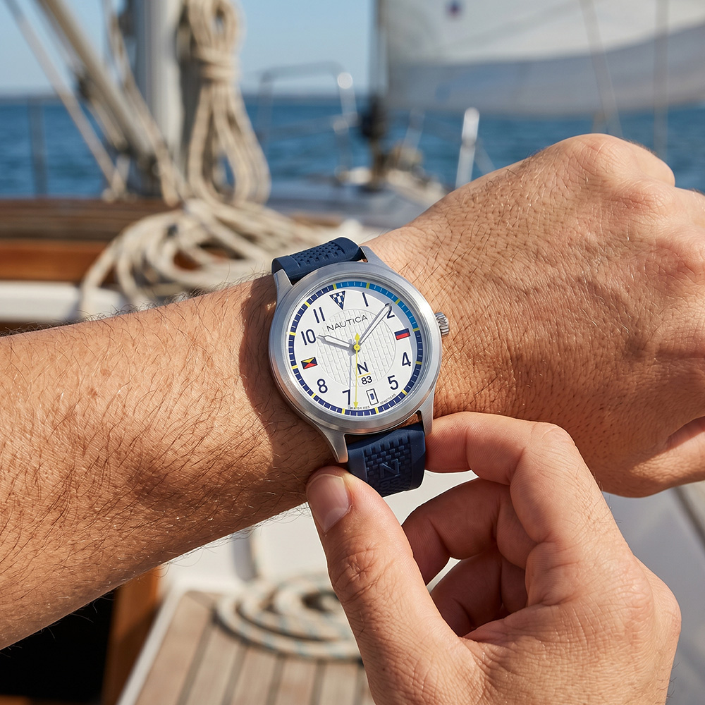 RELOJ NAUTICA N83 CRISSY FIELD NAPCFS903 CORREA DE SILICONA AZUL DIAL BLANCO - 4