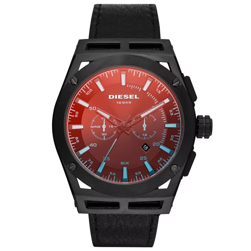 RELOJ DIESEL TIMEFRAME DZ4544 FECHA CRONÓMETRO CUERO NEGRO CRISTAL IRIDISCENTE - 1