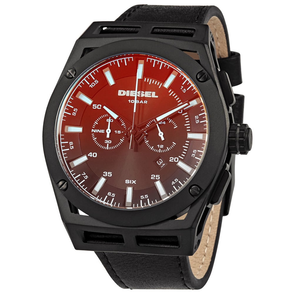 RELOJ DIESEL TIMEFRAME DZ4544 FECHA CRONÓMETRO CUERO NEGRO CRISTAL IRIDISCENTE - 3